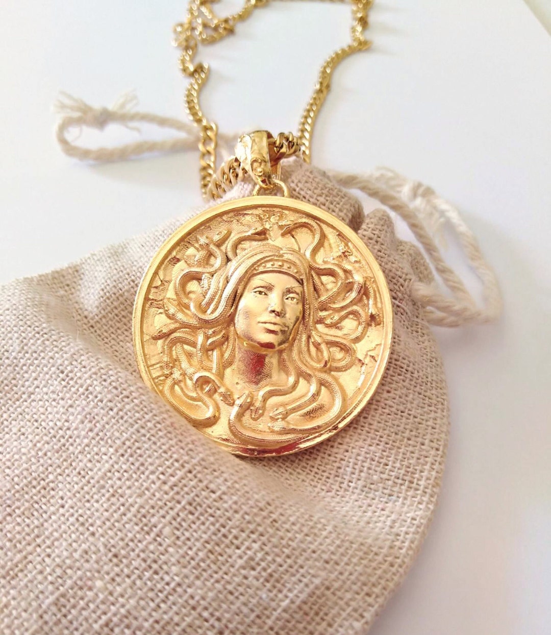 Gold Medusa Pendant Sterling Silver Medusa Head Necklace Etsy