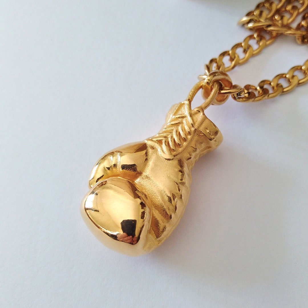 Gold Boxing Glove Pendant, Sterling Silver Box Glove Necklace, Rose