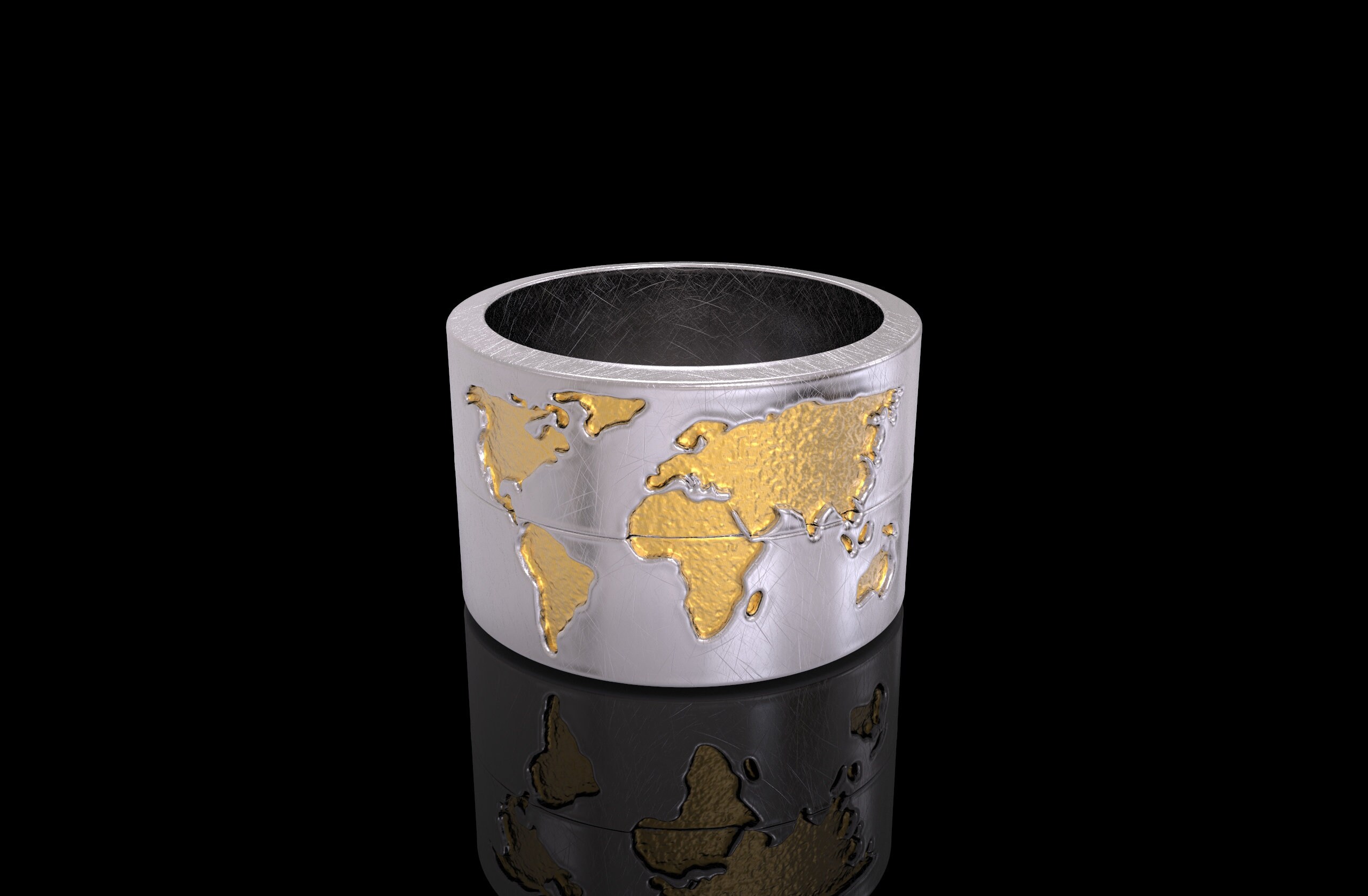 24K Gold World Map Ring Sterling Silver Earth Map Ring Globe Etsy