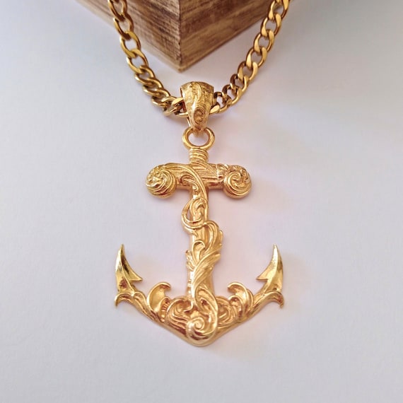 Yellow Gold Anchor Pendant Handcrafted Silver 925 Anchor - Main Image