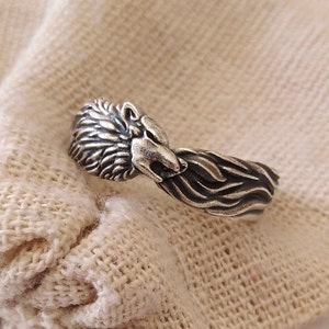 Oxidized Silver 925 Wolf Ring | Aged Sterling Silver Wolf Band Ring | Women Aged Silver 925 Wolf Ring  | Men Sterling Silver Wolf Band Ring