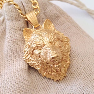 Gold Wolf Pendant | Silver 925 Handmade Wolf Head Necklace | Rose Gold Wolf Jewelry | Sterling Silver Wolf Pendant | Men Wolf Head Necklace