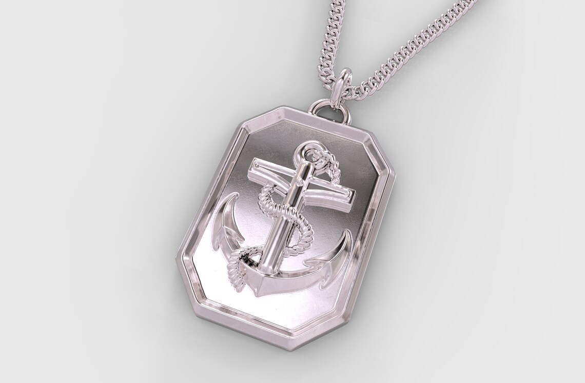 24K Gold Anchor Pendant Sterling Silver Anchor Necklace Mens Etsy