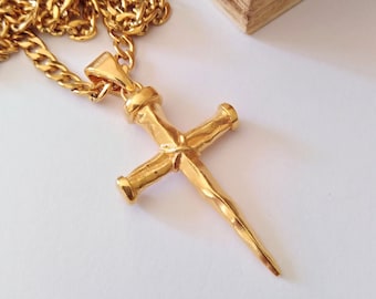 Yellow Gold Plated Cross Nails Pendant | Handcrafed Silver 925 Cross Nails Pendant | Nails Cross Pendant |  Women's Cross Nails Pendant