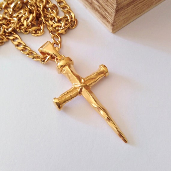 Yellow Gold Plated Cross Nails Pendant | Handcrafed Silver 925 Cross Nails Pendant | Nails Cross Pendant |  Women's Cross Nails Pendant