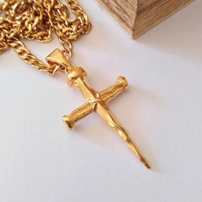 Yellow Gold Plated Cross Nails Pendant | Handcrafed Silver 925 Cross Nails Pendant | Nails Cross Pendant | Women's Cross Nails Pendant Gold over Silver 925