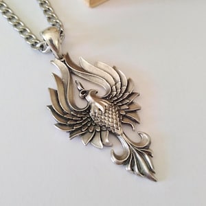 Oxidized Silver 925 Phoenix Pendant | Handcrafted Silver 925 Phoenix Necklace | Men&#39;s Silver 925 Phoenix Pendant | Silver Phoenix Necklace