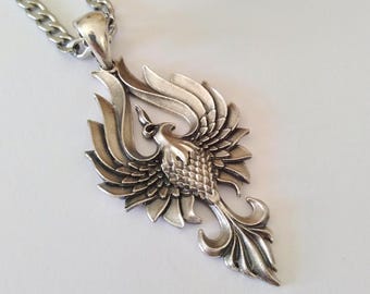 Oxidierter Silber 925 Phoenix Vogel Anhänger | Handgefertigte gealterte Silber 925 Phoenix Halskette | Herren Phoenix Anhänger | Frauen Silber Phoenix