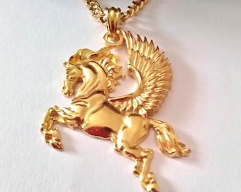 Gold Plated Pegasus Pendant | Sterling Silver Horse with Wings Necklace | Pegasus Jewelry | Women's Gold Plated Horse with Wings Pendant