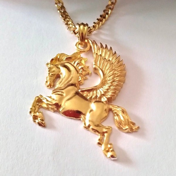 Pendentif Pégase en or | Collier cheval en argent sterling avec ailes | Bijoux Pégase en or rose | Pendentif femme cheval avec ailes en plaqué or