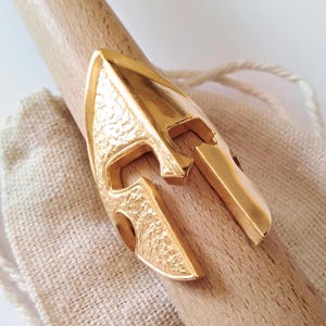 Yellow Gold Spartan Helmet Ring | Handcrafted Sterling Silver Spartan Warrior Ring | Men&#39;s Spartan Ring | Yellow Gold Spartan Helmet Ring
