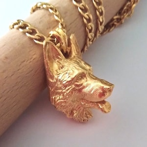 Gelbgold Schäferhund Anhänger | Handgefertigte Elsässer Silber 925 Halskette | Herren Schäferhund Anhänger, Damen Gold Elsässer Anhänger