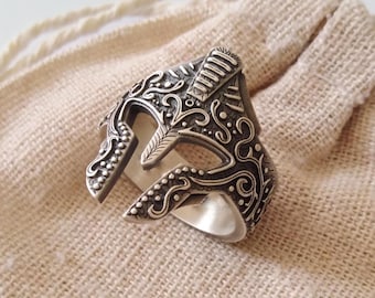 Oxidized Silver 925 Spartan Warrior Ring | Handcrafted Aged Sterling Silver Spartan Warrior Ring | Men's Spartan Warrior Ring | Greek Ring