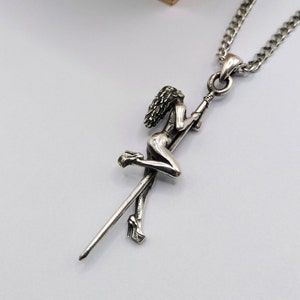 Oxidized Silver 925 Pole Dancer Pendant | Aged Silver 925 Lady Dancer Necklace Women&#39;s Pole Dancing Pendant | Women&#39;s Pole Dancing Pendant