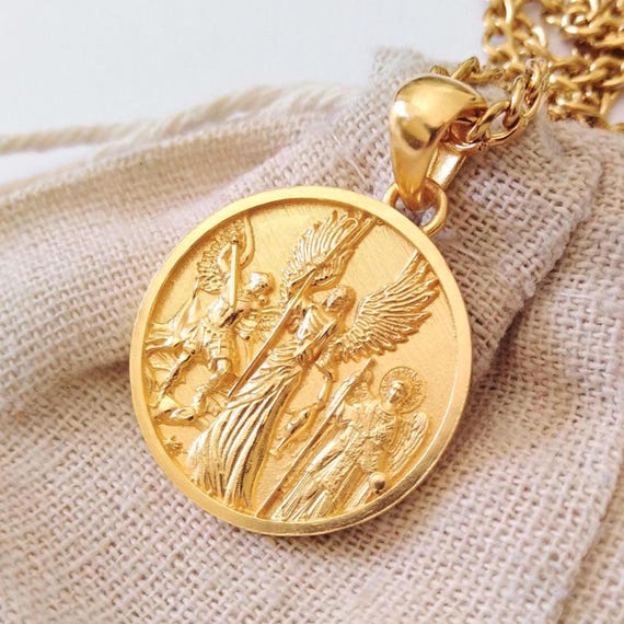 Yellow Gold St Michael Archangels Pendant Handcrafted Silver 925