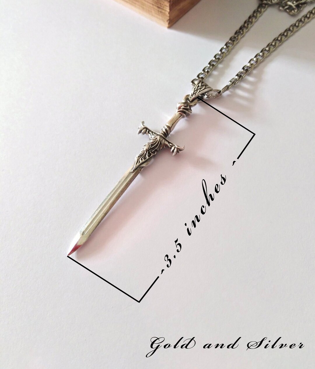 Big Aged Silver Sword Pendant, Silver Sword Necklace, Sword Pendant