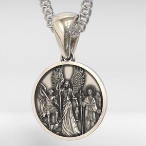 Oxidierte Silber 925 St Michael Erzengel Anhänger | Handgefertigte gealterte Silber 925 Raphael Erzengel Halskette | Männer Gabriel Erzengel Anhänger