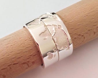 Bague carte de la Terre fabriquée à la main en argent 925 | Bague carte en argent | Bague mappemonde | Anneau de carte de la Terre | Bague Earth en argent pour femmes | Bague du voyageur