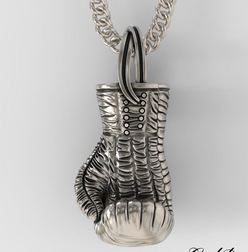 Oxidized Silver 925 Boxing Glove Pendant Silver 925 Box Glove Necklace