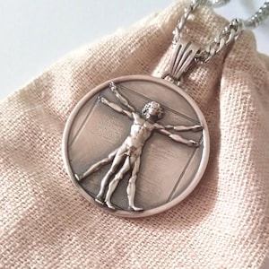 Oxidized Silver 925 Vitruvian Men Pendant | Vitruvian Man Necklace | Men Silver 925 Pendant | Women Silver Necklace | Vitruvian Man Jewelry