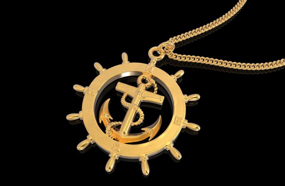 24K Gold Anchor Pendant Silver 925 Ship 