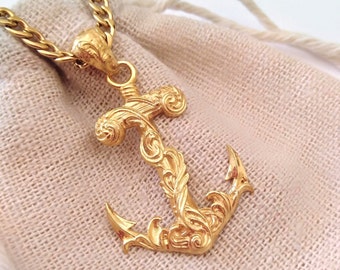 Yellow Gold Plated Anchor Pendant |  Handcrafted Silver 925 Anchor Necklace | Men Anchor Necklace | Anchor Pendant | Women's Anchor Pendant