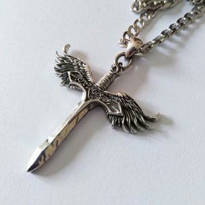 Oxidized Silver 925 St Michael Archangel Sword Pendant | Handcrafted Aged Sterling Silver St Michael Archangel Sword Pendant | Men&#39;s Sword