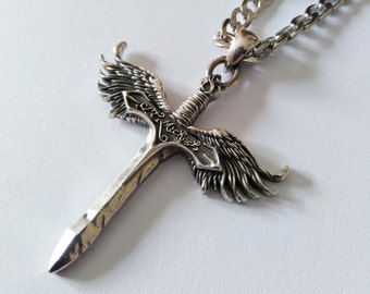 Colgante de espada de San Miguel Arcángel de plata oxidada 925 / Colgante de espada de San Miguel Arcángel de plata de ley envejecida hecho a mano / Espada para hombre