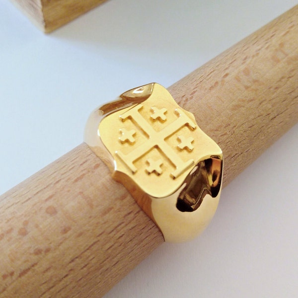 Gold Jerusalem Cross Ring, Sterling Silver Handmade Jerusalem Cross Ring, Men's Gold Plated Jerusalem Cross Ring, Men Silver 925 Cross Ring