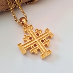 Yellow Gold Jerusalem Cross Pendant | Handcrafted Sterling Silver Jerusalem Cross | Unisex &#39;s Jerusalem Gold Cross Pendant | Jerusalem Cross