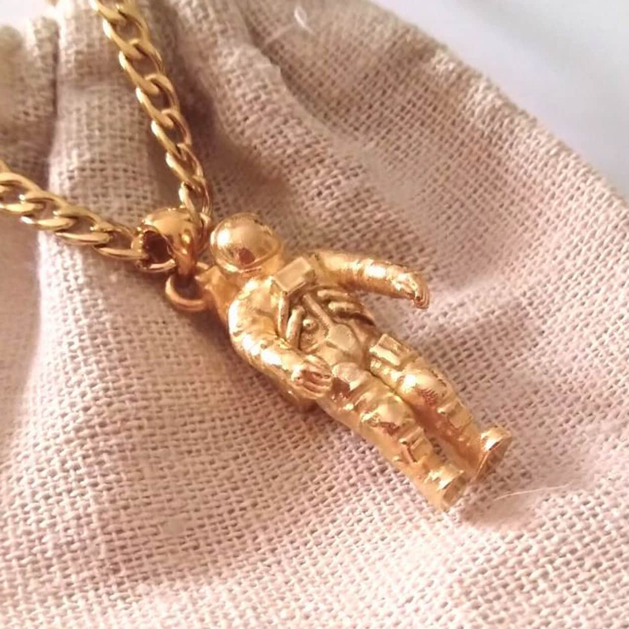 Gold Tone Astronaut Necklace - OPW275