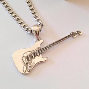 Silver Necklace With Guitar Pendant - Etsy