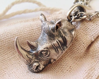 Oxidized Silver 925 Rhino Pendant Silver Rhino Pendant Men's Oxidized  Silver 925 Rhino Pendant Women's Aged Silver 925 Rhino Pendant