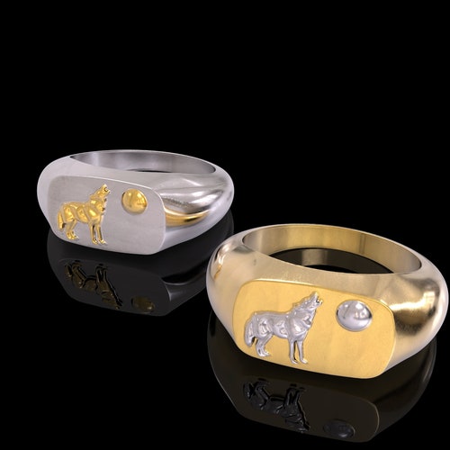 24K Gold Howling Wolf Ring, Wolf Ring, Gold Wolf Ring, Silver shops Wolf Jewelry, Gift for Him, Gold Signet Ring, Mens Silver Jewelry, Womens Ring