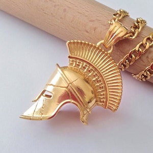 Gold Spartan Helmet Pendant | Sterling Silver Spartan Necklace | Men Silver Helmet Pendant | Gold Spartan Pendant | Leonidas Silver Pendant