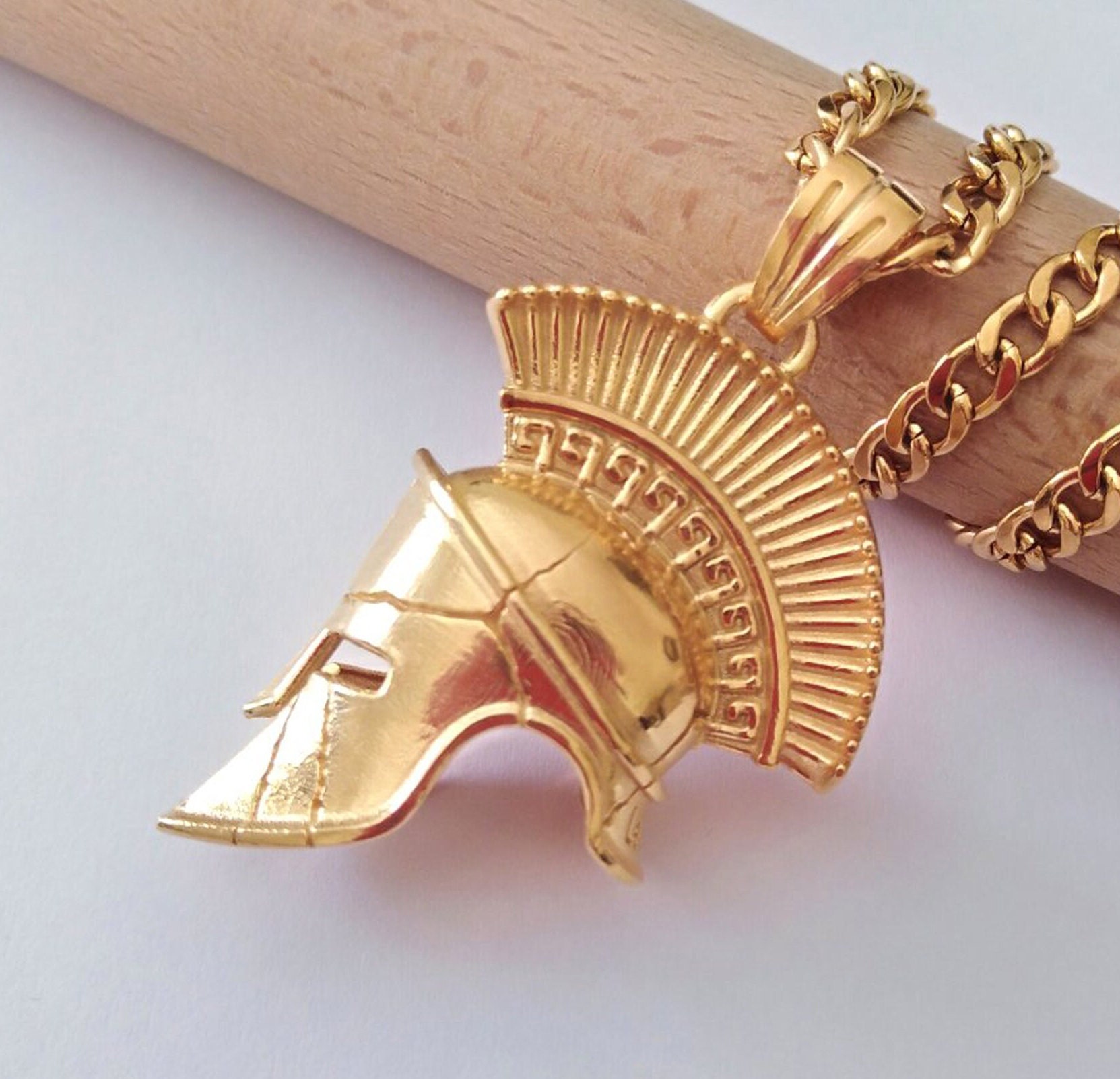 Gold Spartan Helmet Pendant, Sterling Silver Spartan Necklace