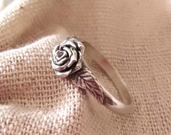 Aged Silver 925 Rose Flower Ring, Silver 925 Rose Ring, Aged Silver Flower Ring, Women's Flower Ring, Flower Jewelry, Women's Silver Ring