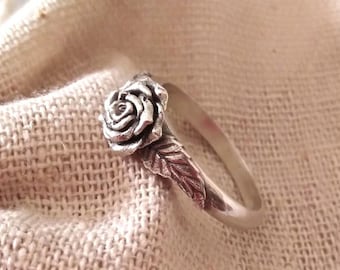 Oxidized Silver 925 Rose Flower Ring | Handcrafted Sterling Silver Rose Flower Ring | Unisex Rose Flower Ring | Women Silver 925 Flower Ring
