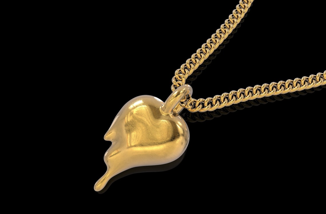 24K Gold Melting Heart Pendant Heart Pendant Valentine's Etsy