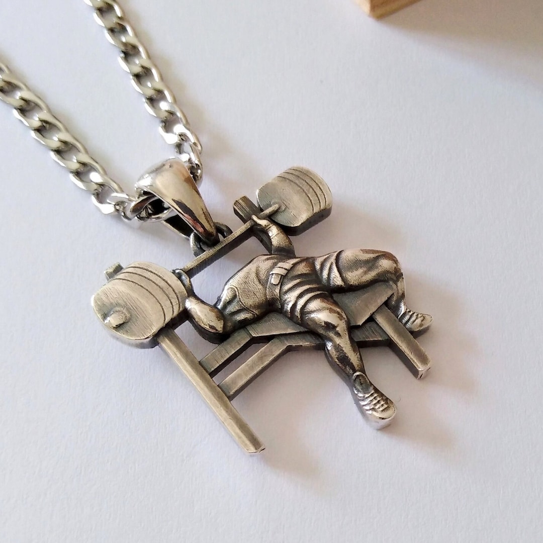 Aged Silver 925 Pendant Barbell Bench Press Men Silver 925 Fitness