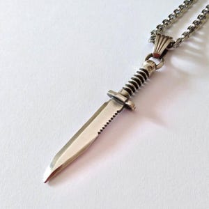 Oxidized Silver 925 Knife Pendant | Handcrafted Silver Knife Necklace | Survival Knife Pendant | Men&#39;s Knife Pendant | Silver Knife Necklace