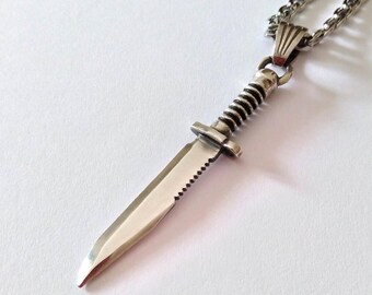 Oxidized Silver 925 Survival Knife Pendant | Handcrafted Aged Sterling Silver Survival Knife Necklace | Men's Silver Survival Knife Pendant