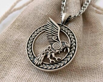 Ciondolo Celtico Grande Corvo Vichingo – Collana Uomo Argento 925 – 22 Pollici
