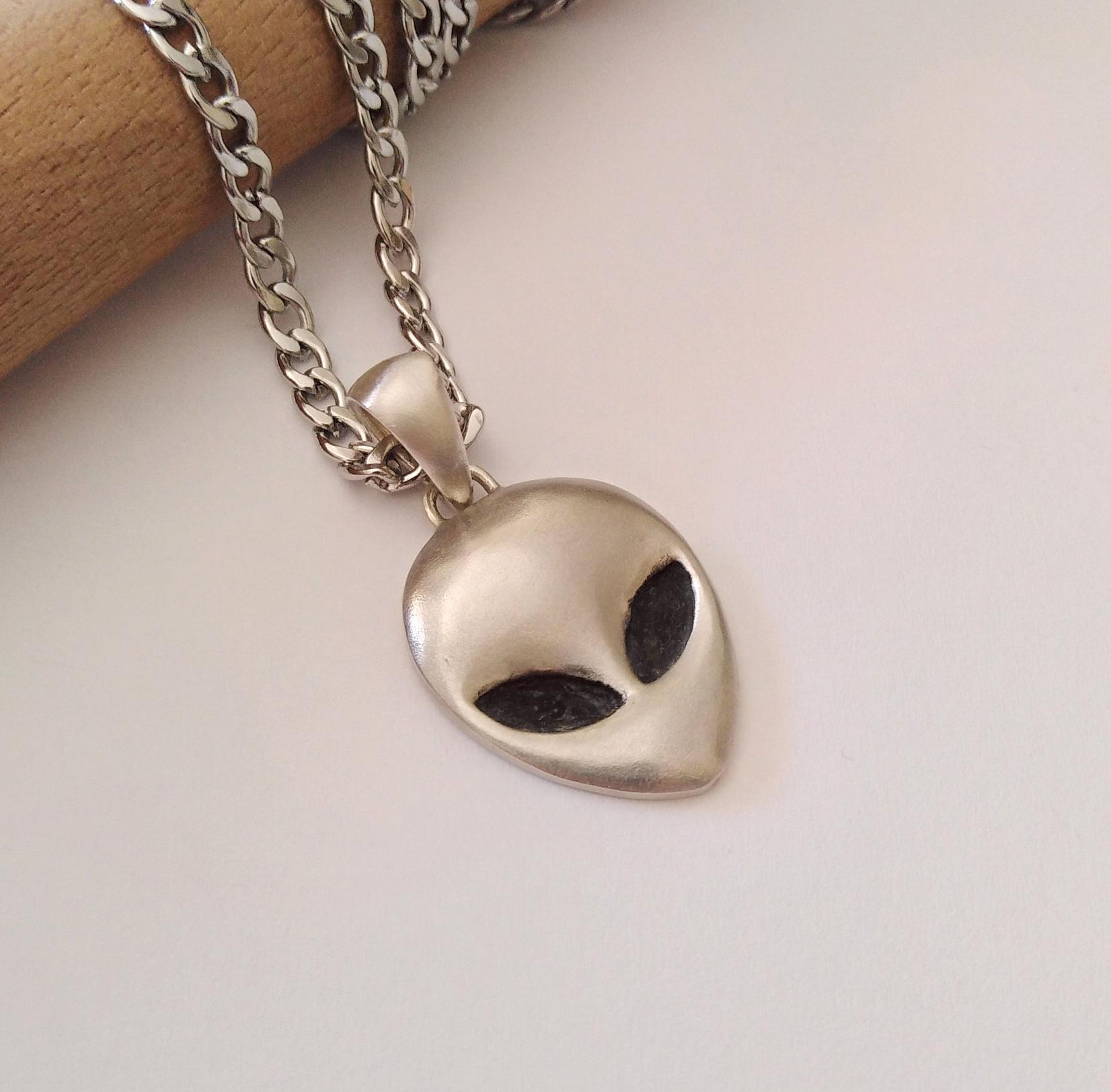 Oxidized Silver 925 Alien Head Pendant | Handcrafted Silver Alien ...