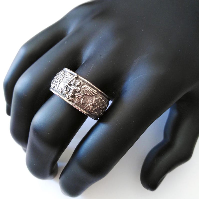 Oxidized Silver 925 St Michael Archangel Protector Ring | Handcrafted Aged Silver 925 St Michael Archangel Ring | St Michael Archangel Ring image 13