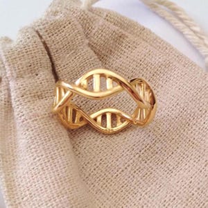 Gold Dna Ring | Silver 925 Handmade Dna Ring | Gold Plated Science Jewelry | Women's Gold Dna Ring | Science Dna Ring | Double Helix Ring