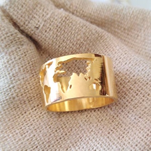 Gold World Map Ring, Earth Map Ring, Women's World Map Ring, Men's World Map Ring, Traveller's Ring, Women's Sterling Silver World Map Ring image 5
