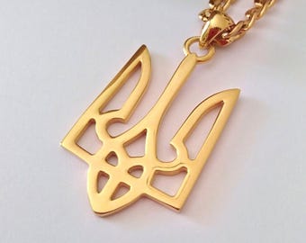 Yellow Gold Plated Ukrainian Trident Pendant | Handcrafted Silver 925 Ukrainian Trident Pendant | Men Ukrainian Trident Pendant