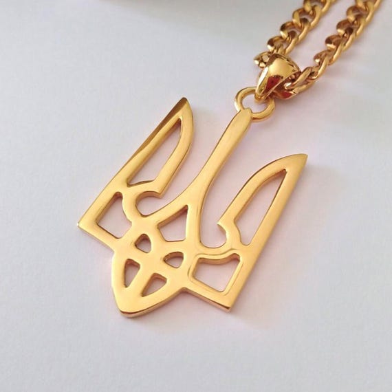 Yellow Gold Plated Ukrainian Trident Pendant | Handcrafted Silver 925 Ukrainian Trident Pendant | Men Ukrainian Trident Pendant