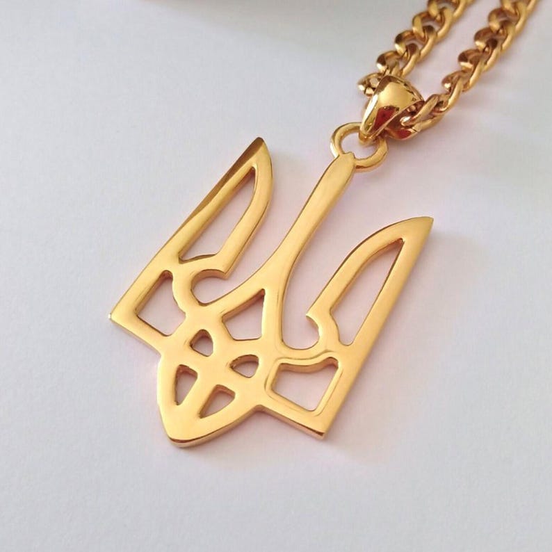 Yellow Gold Plated Ukrainian Trident Pendant | Handcrafted Silver 925 Ukrainian Trident Pendant | Men Ukrainian Trident Pendant Gold over Silver 925